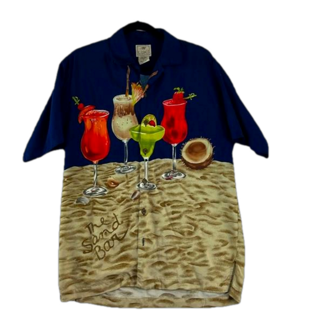 Luau Hawaiian Cocktail Rayon Poplin Button-Up Vacation Shirt